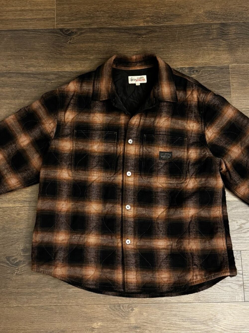 STÜSSY QUILTED PLAID SHIRT JACKET BROWN XL FW25 WORKGEAR
